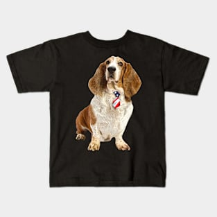 Hound Hues Basset Beauty American Flag Tee for Dog Devotees Kids T-Shirt